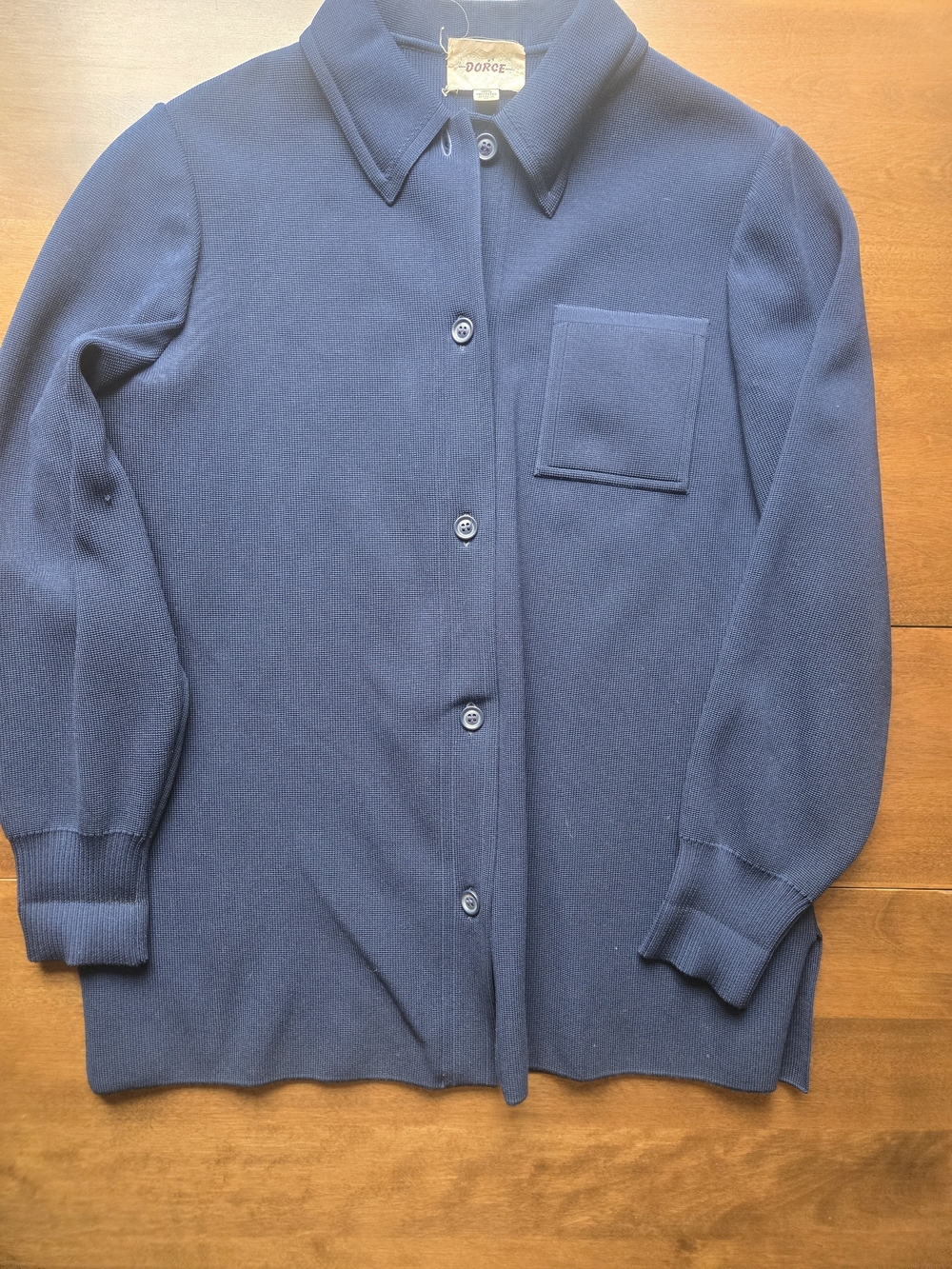 Vintage Dorce Navy Textured Button Front Blouse Top Size Large Hong Kong